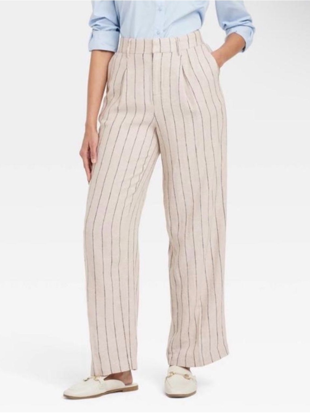 a new day Beige Pinstripe Wide-Leg Pants